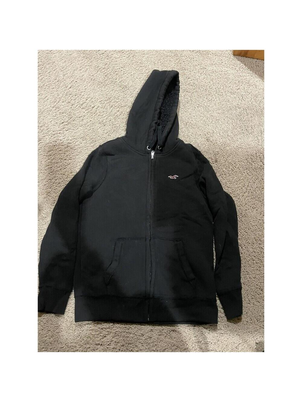 Men's / youth Hollister full zip fleece jacket black XS sweatshirt sherpa lined